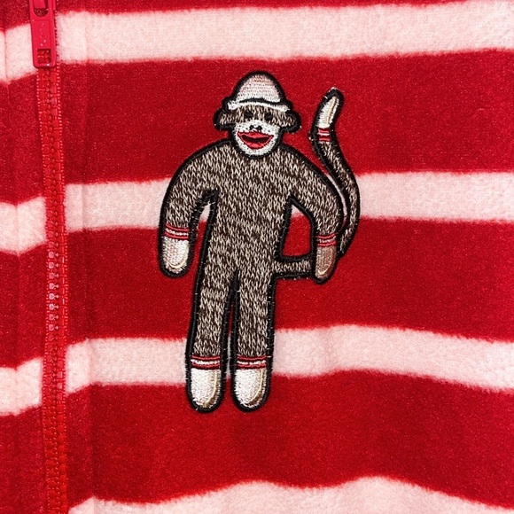 Nick & Nora footed red white sock monkey pajamas adult size small - Picture 5 of 12